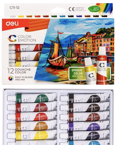 Deli gouache color 12 ألوان غواش