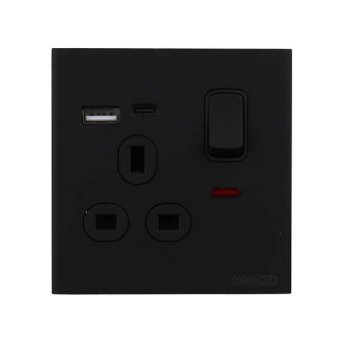 فيش 13 امبير بمفتاح ولمبه TYPE C+ USB هاينزو H2 416C/1407