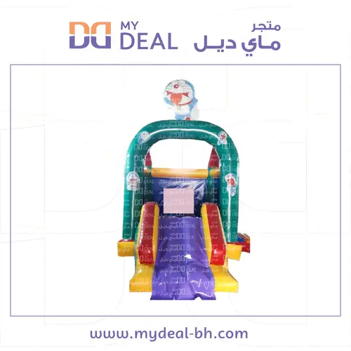 نطيطة دورايمون مع زحليقة وبوبة دخول ودرج وشبك حماية طول 5.2 متر عرض 3.5 متر
