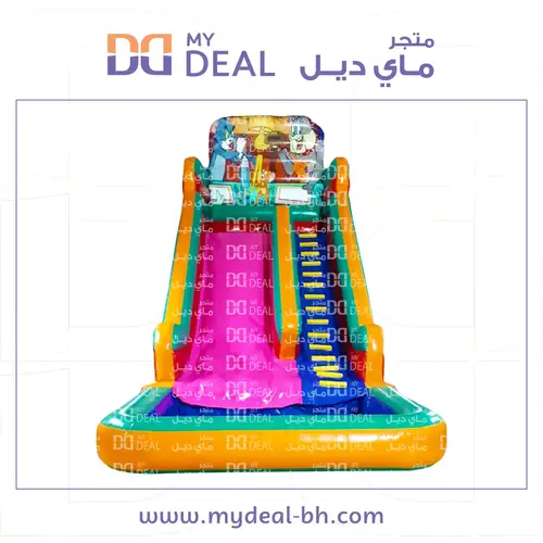 إيجار زحليقة مائية توم وجيري مع سلم وحوض مسبح طول 8 متر عرض 4 متر ارتفاع 7 متر تستخدم مائية أوجافة | في البحرين