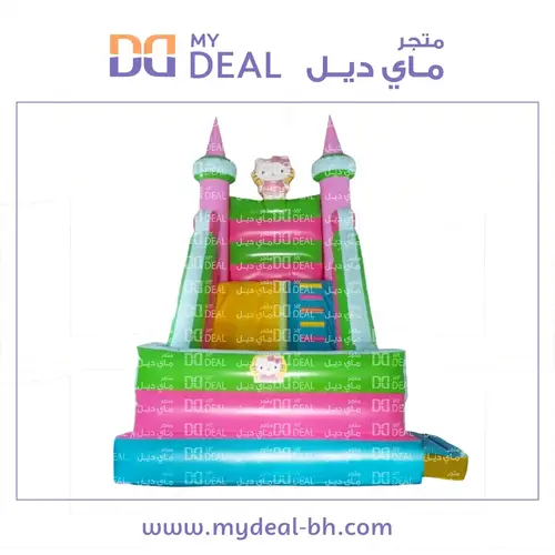 زحليقة هوائية مع نطيطة شخصية كيتي مع سلم وجدار وبوابة ودرج 5.50* 4* 5 متر