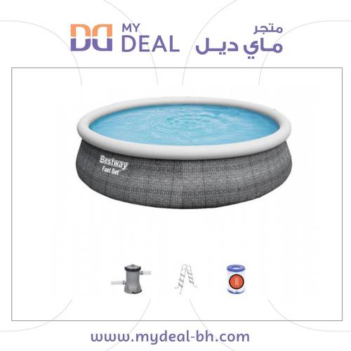 مسبح مائي للكبار طوق نفخ رصاصي مع فلتر وسلم 4.57*4.57*1.07 متر يتسع 13 شخص سعة 12,362 لتر