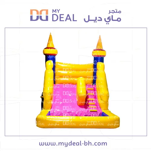 زحليقة مسبح مائية مع سلم أصفر وردي طول 4.50 متر في 3.60 متر في 3.50 متر