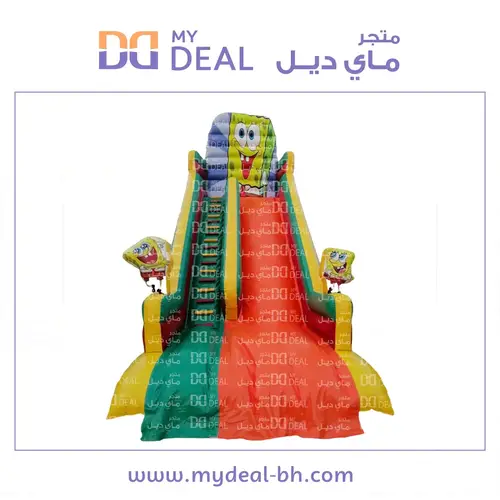 زحليقة هوائية شخصية سبونج بوب مع سلم ومساكات لليد  9* 4* 9 متر