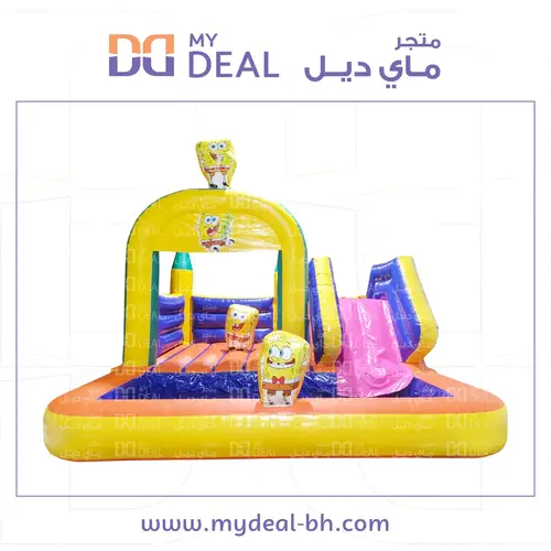 نطيطة شخصية سبونج بوب مع  بيت هزاز وزحليقه وحوض 5*5 متر