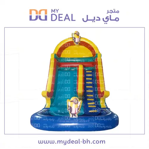 زحليقة مينيونز مائية مع سلم وحوض مائي ومظلة شكل مينيونز ٦ في ٤ في ٦