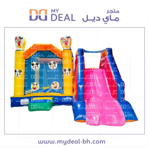 إيجار بيت هزاز ميكى ماوس وزحليقة جانبية مع شبك وبوابة ودرج طول 5.50 متر عرض 5 متر | في البحرين