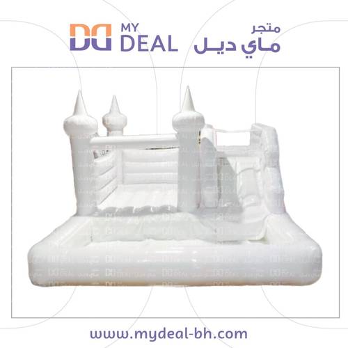 زحليقة هوائية مع نطيطة ومسبح مائي كبير 5×5 متر لون أبيض – مثالية للحفلات