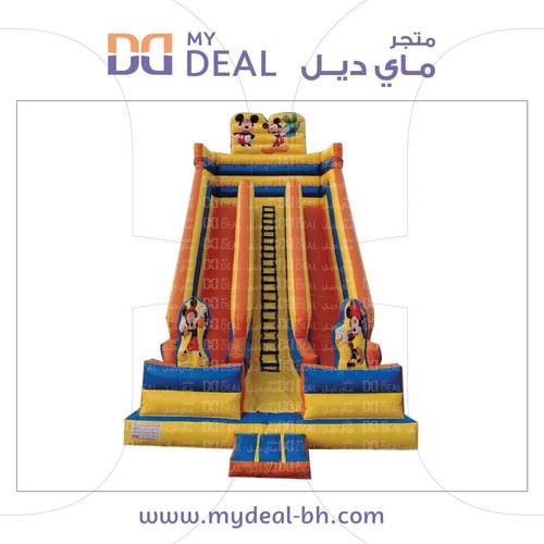 زحليقة هوائية 9.50 أمتار مسارين ميكي ماوس مع سلم وسط ونطيطة وبوابات جانبية وأمامية 