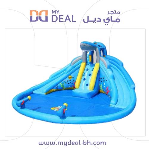 زحليقة القرش العملاق المائية 4.60×4.60×2.40متر تتحمل 220كجم تكفي 12 لاعب