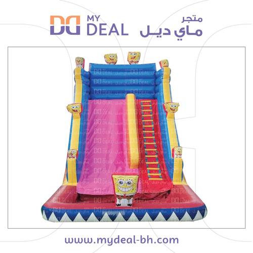 زحليقة مائية هوائية بشخصية سبونج بوب مع سلم ومسبح 8×4×7 متر