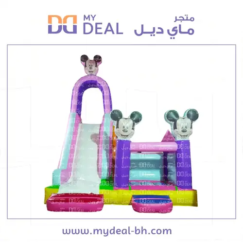 زحليقة هوائية مع نطيطة شخصية ميكي ماوس مع سلم ودرجين 7.40*4.50*6 متر 