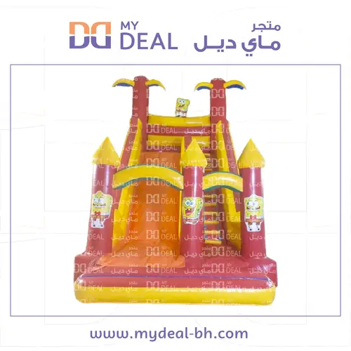 زحليقة هوائية شخصية سبونج بوب مع سلم ونطيطة ودرج 7 * 4 * 7 متر