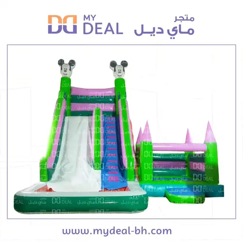 زحليقة هوائية مع نطيطة شخصية ميكي ماوس مع سلم وحوض مائي مع درج 7*7*7 متر 
