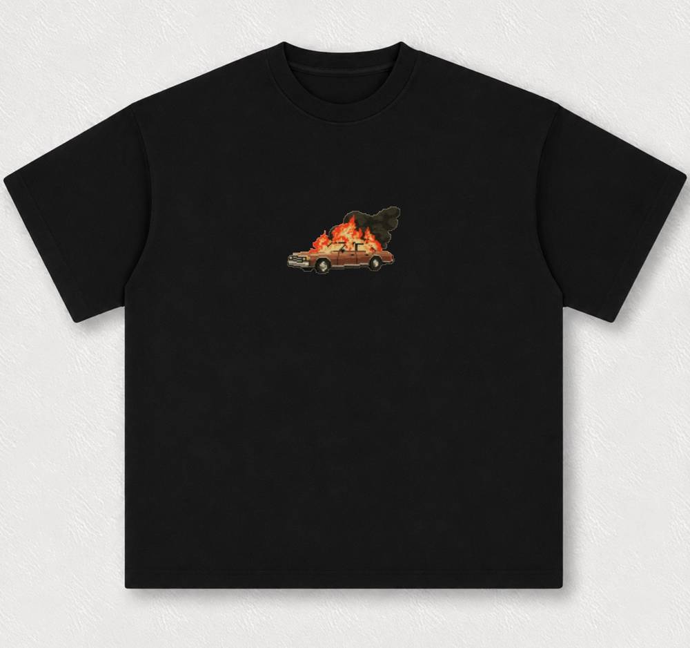 T shirt a burning car قطن 100%