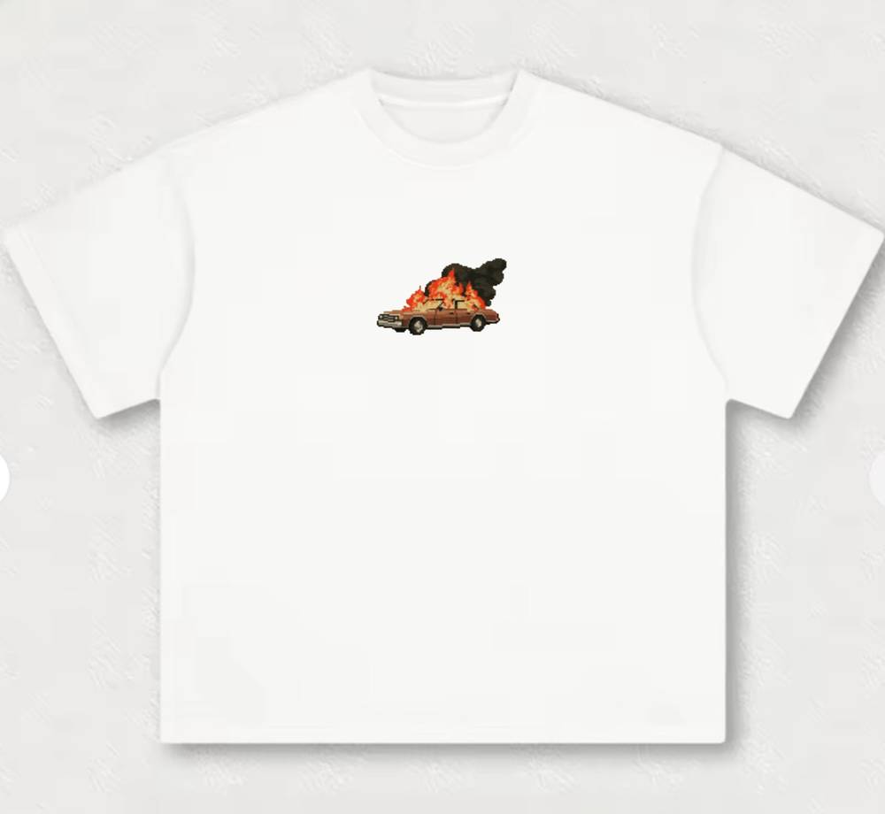 T shirt a burning car قطن 100%