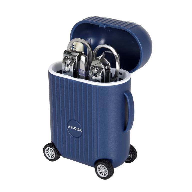 ASSODA 8-Piece Nail Care Set in Travel Suitcase Design - NAVY