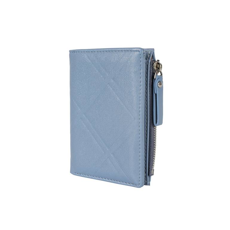 Soft leather women's wallet | Wallet closure with external zipper - ازرق