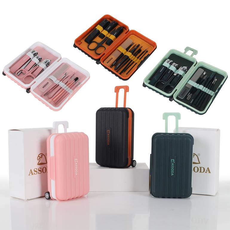 12-Piece Nail Care Set in a Travel Case – ASSODA Brand - Pink