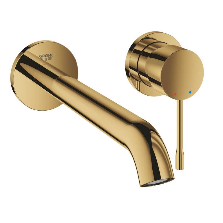 خلاط مغسلة جداري جروهي ذهبي لامع ESSENCE 2-HOLE BASIN MIXER L-SIZE GROHE
