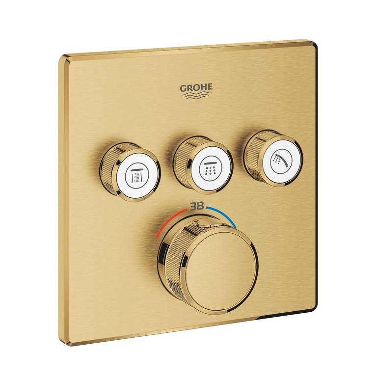 ترموستات جروهي SmartControl بثلاثة صمامات، تشطيب ذهبي، للتركيب المخفي