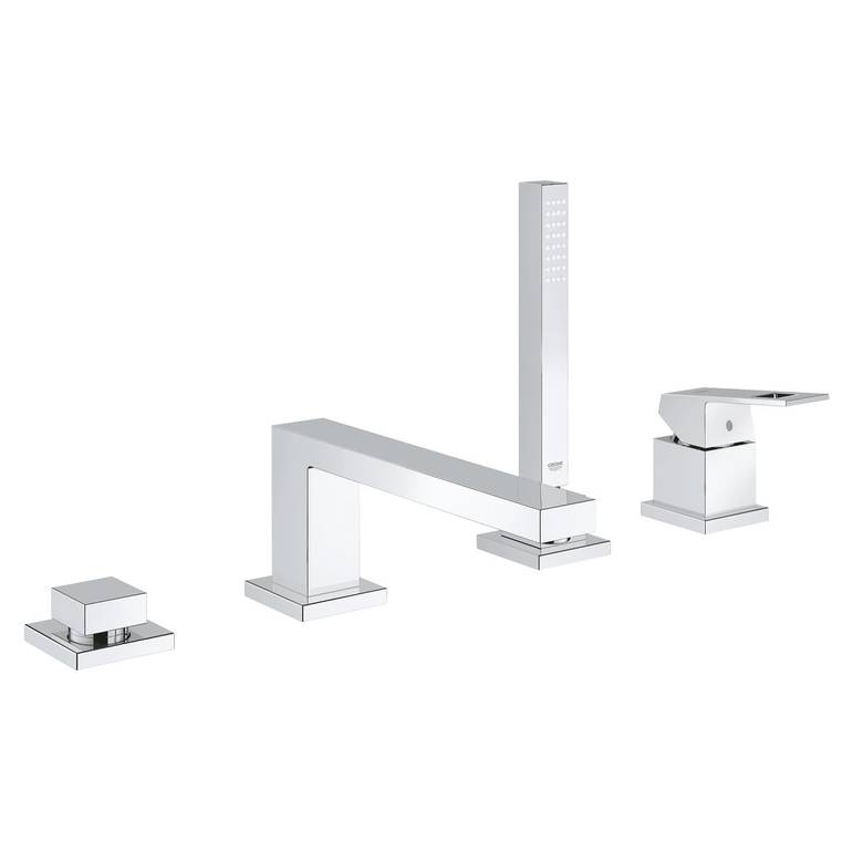 مجموعه بانيو جروهي كروم بمقبض فردي باربع فتحات. EUROCUBE FOUR-HOLE SINGLE-LEVER BATH COMBINATION
