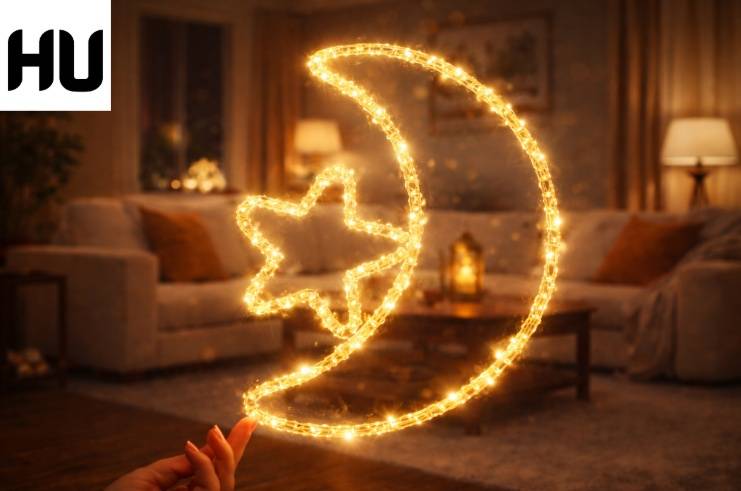 زينة رمضان LED على شكل هلال ونجمة 