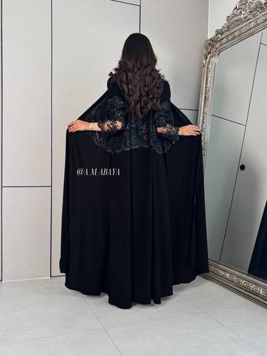 عبايه (رونق) قماش كريب +دانتيل