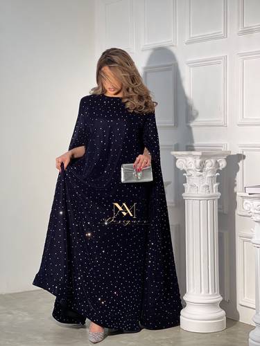 جلابيه فاخره من قماش المخمل كحلي بكريستال سواروفكسي