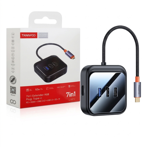 TRANYOO 7-in-1 USB-C Docking Station with SD/TF Card Reader