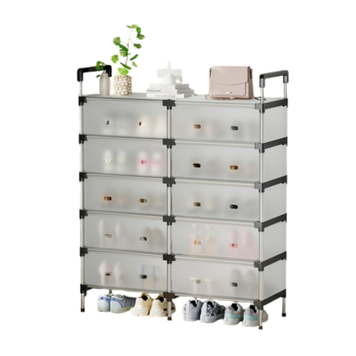 6-Tier Double-Sided Steel Shoe Rack - Dust-Proof & Heavy Duty