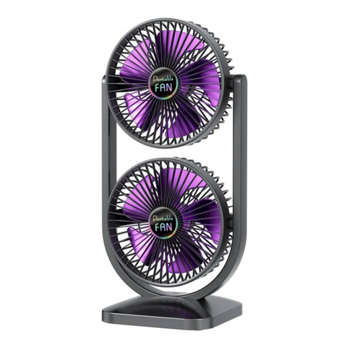 Coolness Double Dual Head Portable Fan 3-Speed Strong Cooling