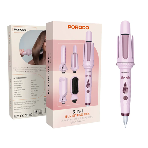 Porodo 5-In-1 Hair Styling Tool with Auto-Wrap Curling & Straightening