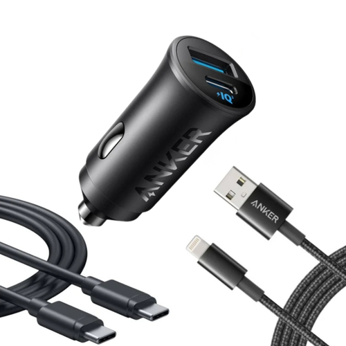 Anker Ultra Compact 30W Car Charger with 2 Cables