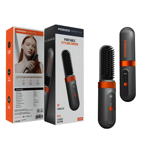 Porodo Lifestyle Portable Heated Styling Brush 1-year warranty