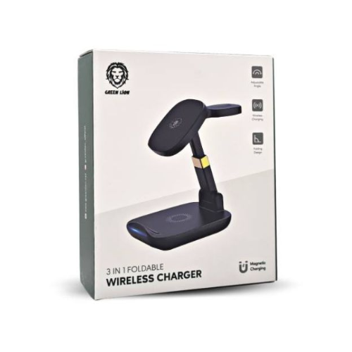 Green Lion 3 In 1 Foldable Wireless Charger-Black
