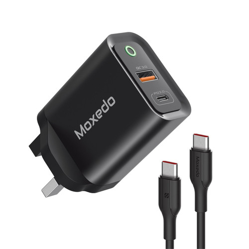 Moxedo Volton Plus 30w Dual-ports Pd 3.0 & Qc 3.0 With Usb-c To Usb-c Fast Wall Charger Adapter