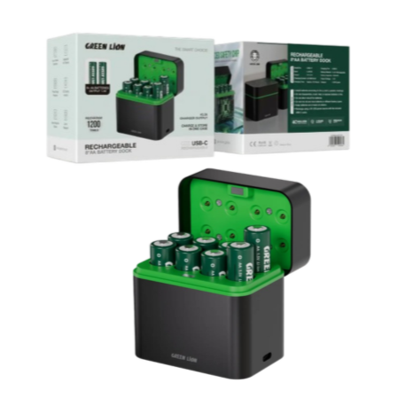 Green Lion Rechargeable 8*aa Battery Dock Usb-c – 2-year Warranty