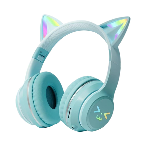Cat Ear Wireless Headphones for Kids Blue Bluetooth LED Cute Design