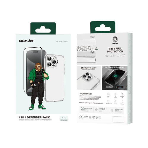 iPhone 16 Pro Max cover 4 in 1 Protection Pack Green Lion