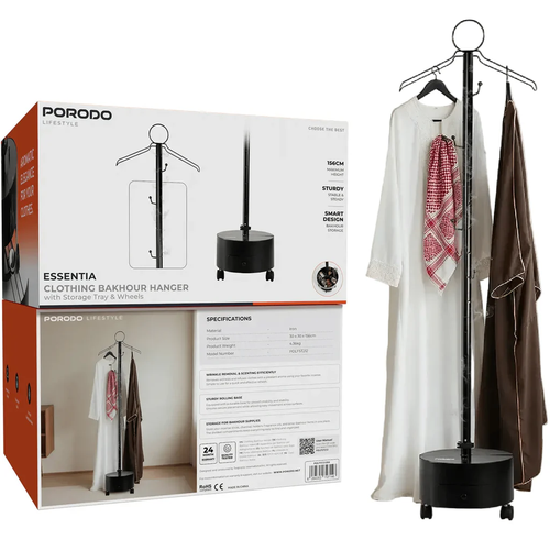 Porodo Lifestyle Essentia Clothing Bakhour Hanger with Storage Tray & Wheels