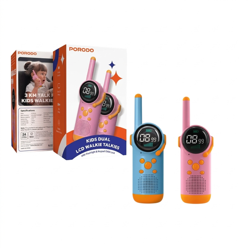 Porodo Kids Dual LCD Walkie Talkies with Flashlight & Keypad Child Lock