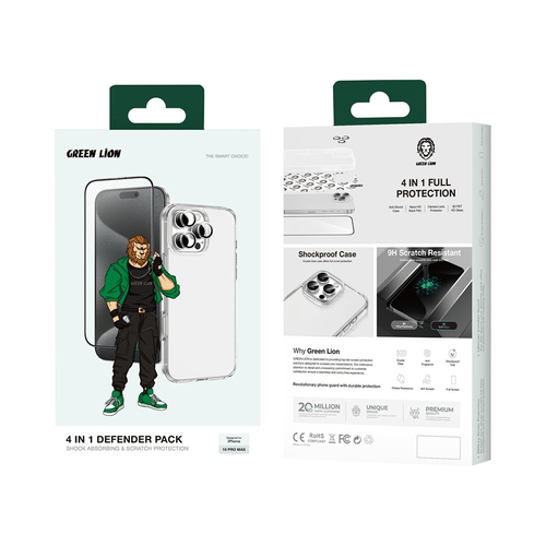 iPhone 16 Pro cover 4 in 1 Protection Pack Green Lion