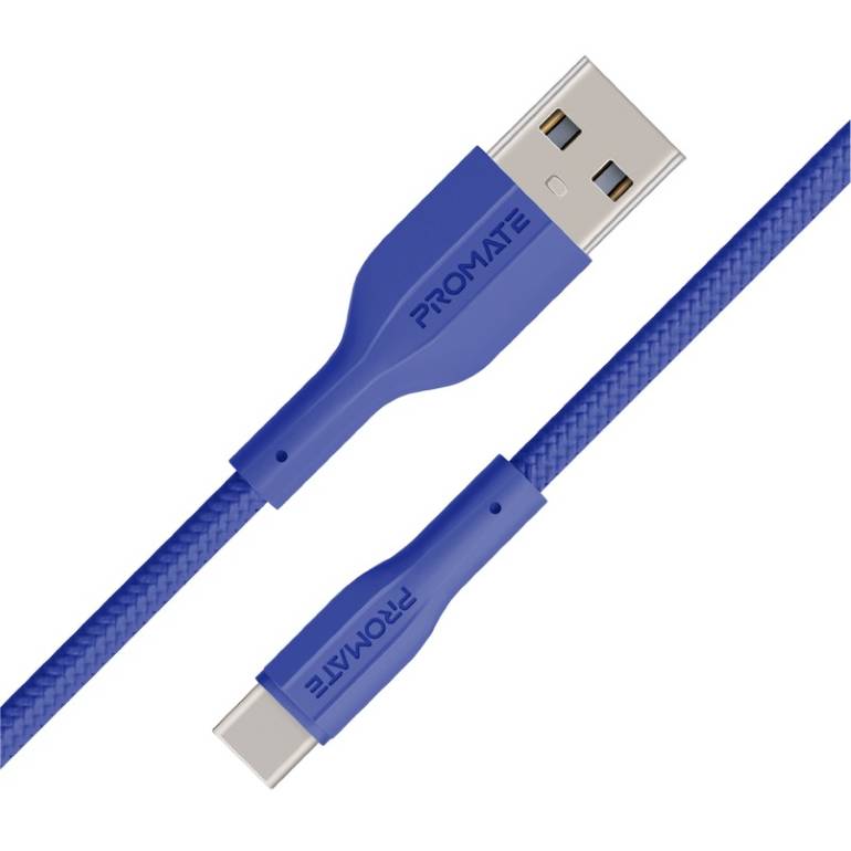 كيبل  شحن متين USB-A إلى USB-C™ مصنوع من السيليكون بتقنية الشحن السريع ، ونقل بيانات بسرعة 480 ميجابت في الثانية، بطول 1 متر ومقاوم للتشابك مع عمر افتراضي يصل إلى 10,000 انحناء - ازرق