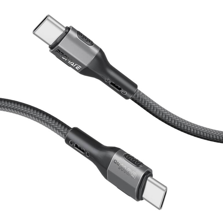 كيبل USB-C قوي ومتين يوفر شحن سريع بقوة 60 واط، يأتي بطول 120 سم مع تصميم متين يتحمل الاستخدام اليومي - ابيض