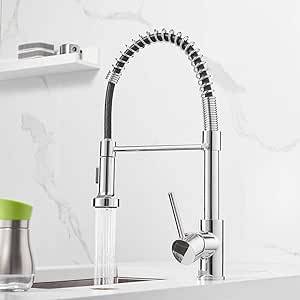 Spring Kitchen Sink Faucet Low Lead Commercial Solid Brass Single Single Faucet صنبور المطبخ مع البخاخ المنسد لأسفل ، حنفيات مطبخ Chrome المصقول
