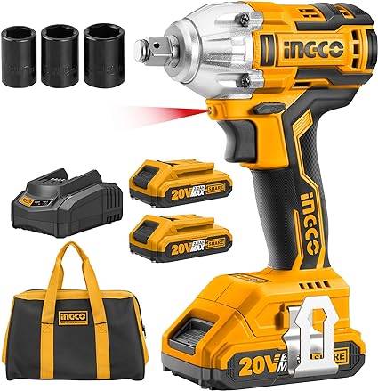مجموعة من ingco 20V ، 1/2 بوصة غير فرش مع بطاريات 2pcs 1pc ساعة الشاحن السريع 3pcs 1pc bag ciwli2001a
