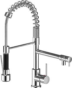 Suguword Kitchen Sink Mixer Tap Chrome Brass 360 درجة دوران واحد مع انسحاب الحوض المطبخ ، Satoha