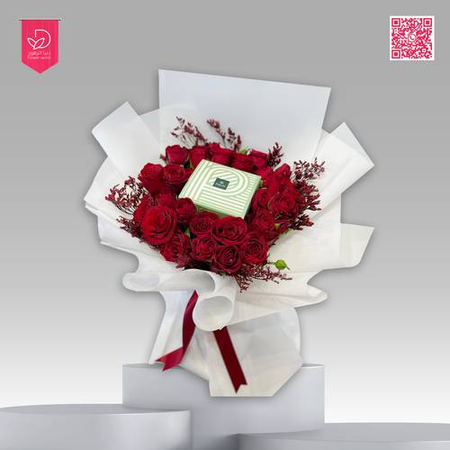 باقة ورد احمر مع الشوكولاتة R110