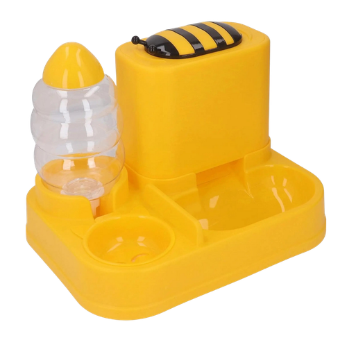 Automatic gravity-operated pet waterer and feeder, 2-in-1, bee-shaped